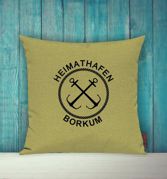 Cushion cover sofa cushion "Heimathafen Borkum Urlaub Familie" sofa cushion decoration couch cuddly cushion