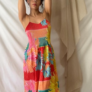 vintage mary mcfadden tropical slip dress | small medium large