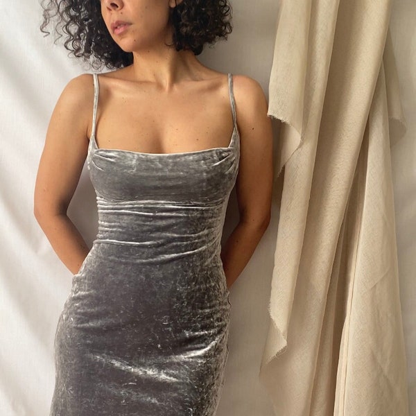 karen millen silver gray velvet stretch mini dress | small medium
