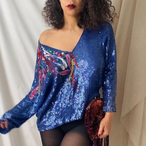 vintage ella singh silk sequin beaded top | small medium large