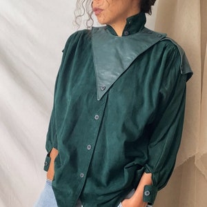 vintage 80s forest green suede leather shirt | large medium small