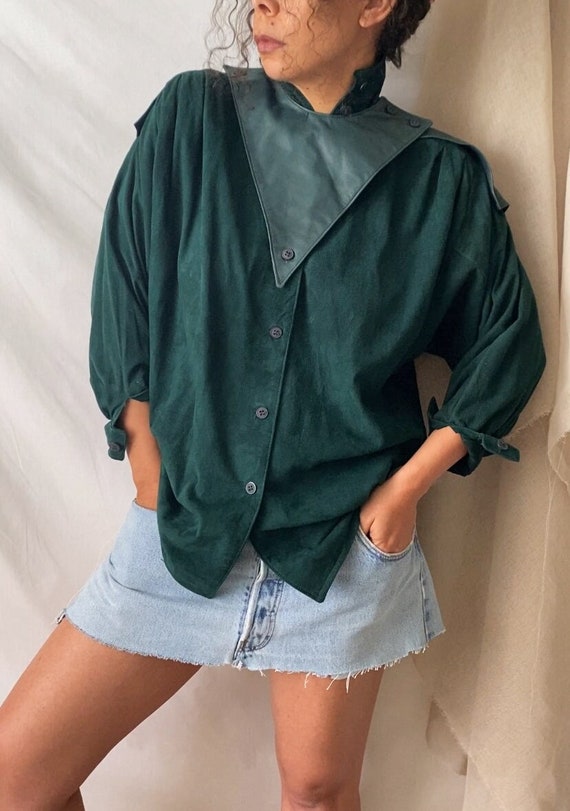 vintage 80s forest green suede leather shirt | lar