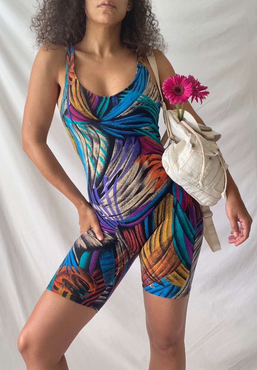 Vintage 90s Gilda Marx Printed Unitard Bodysuit Biketard / Etsy