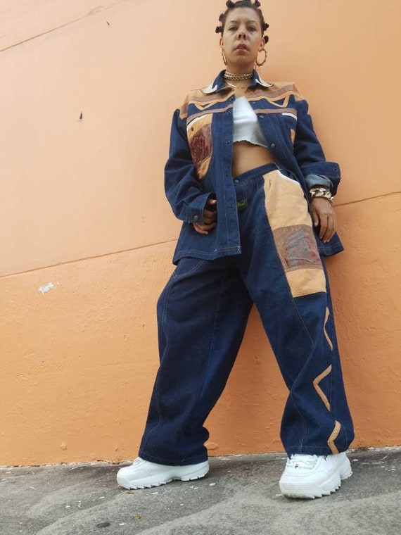 Vintage 90s Men's Denim Corduroy Jacket Pants Jean