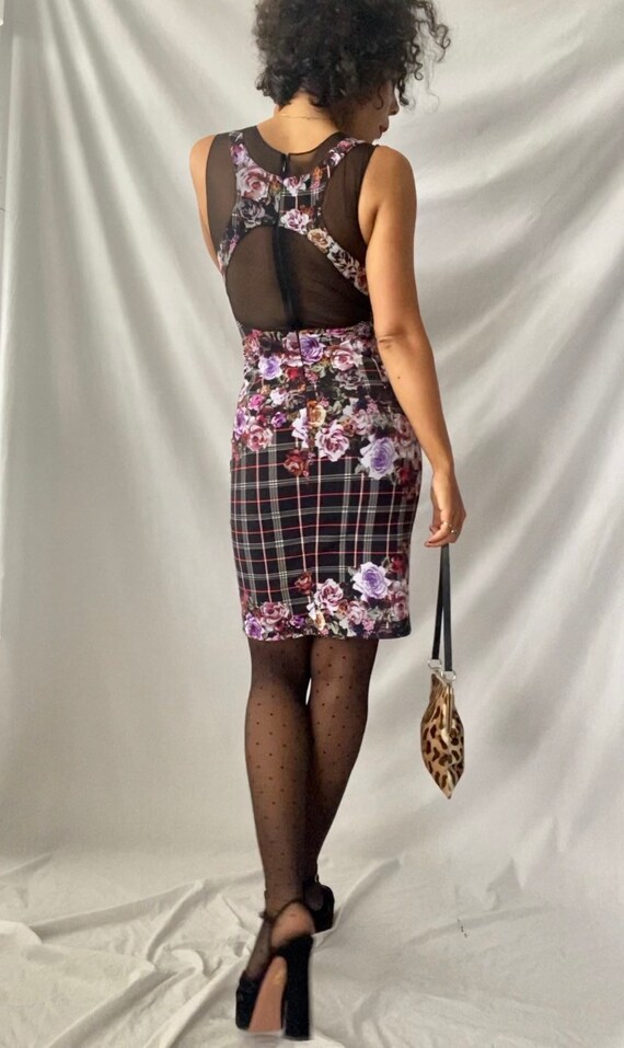 nicole miller artelier plaid floral print knee-len