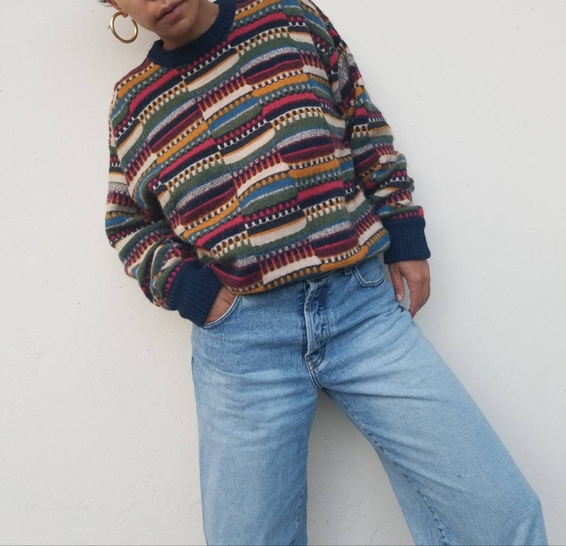 Vintage Italian BOTTO Men/'s Multicolor Wool Crewneck Pullover Sweater Large
