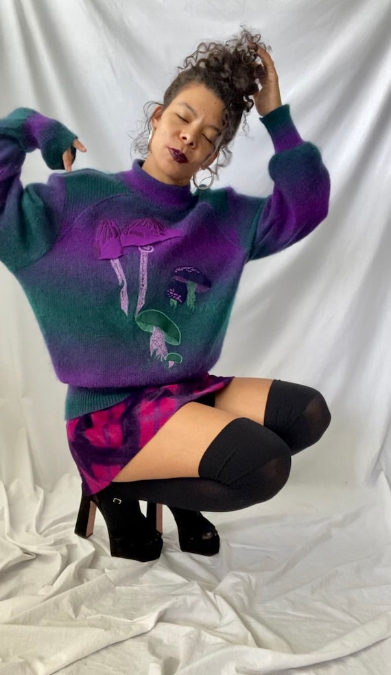 vintage 80s mohair mushroom embroidered mockneck s
