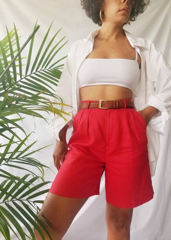 vintage 80s nordstrom red linen high-waisted pleat