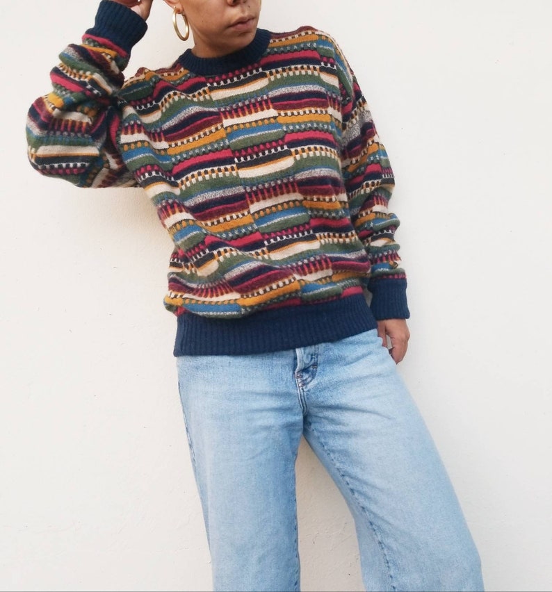 Vintage Italian BOTTO Men/'s Multicolor Wool Crewneck Pullover Sweater Large
