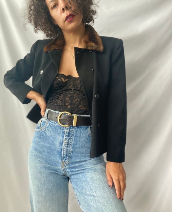 vintage lauren ralph lauren black faux fur collar