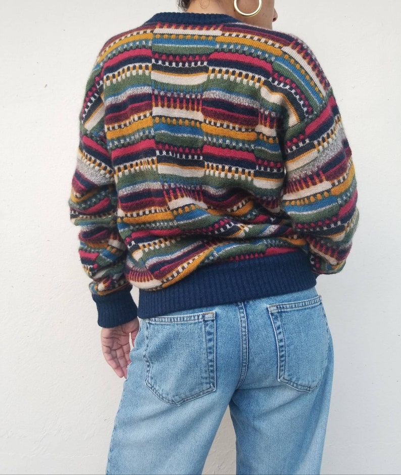 Vintage Italian BOTTO Men/'s Multicolor Wool Crewneck Pullover Sweater Large