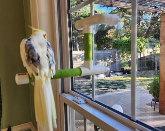 Percha para ventana/ducha para pájaros pequeños y medianos. Con 3 ventosas de PVC texturizado de 1/2" o 3/4".