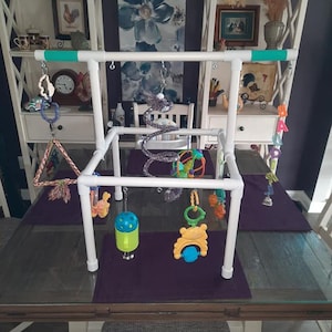 The Play Station 1, Parrot Toy \ Tent \ Boing\ Swing square hanger for Cage or Table Top play 3/4&quot; pvc #66