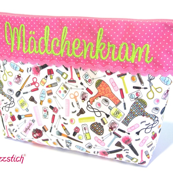 Kulturtasche "Mädchenkram" pink/grün