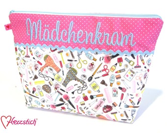Kulturtasche "Mädchenkram" pink/hellblau