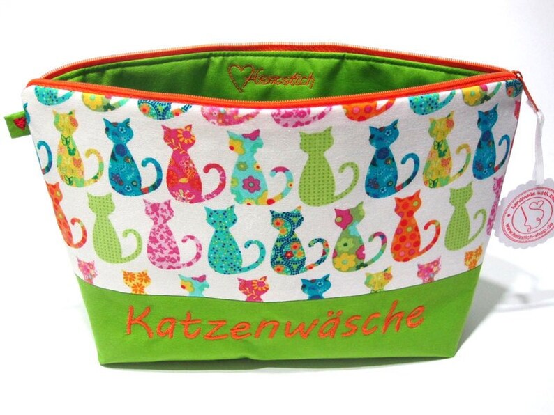 Kulturtasche Katzenwäsche grün Bild 4