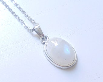 Moonstone pendant with stainless steel chain / gemstone purity grade B