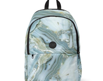 Teal Gold Marble Backpack, Marble Printed Backpack, University Bag, Student Backpack, Modern Backpack, Trendy Backpack, Streetwear Backpack