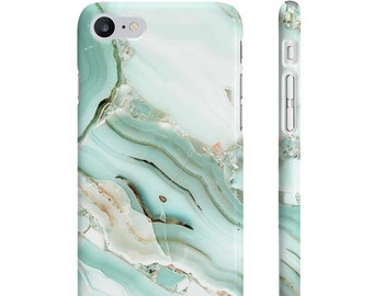 Teal Copper Marble Phone Case, Glossy iPhone And Samsung Case, Slim Case, Marble Stone Plastic Case, Gift For Her, Classy Phone Case