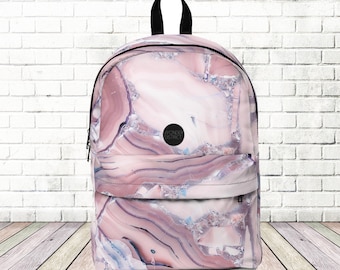 Light Pink Marble Backpack, Blush Pink Backpack, Marble Bag, Aesthetic Bag, Streetwear Fashion, Alternative Bag, University Bag, Student Bag