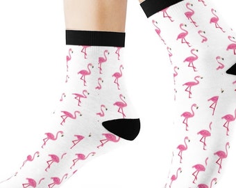 Flamingo Pattern Socks, Flamingo Clothing, White Pink Socks, Alternative Socks, Streetwear, Tumblr Fashion, Girls Socks, Modern Socks