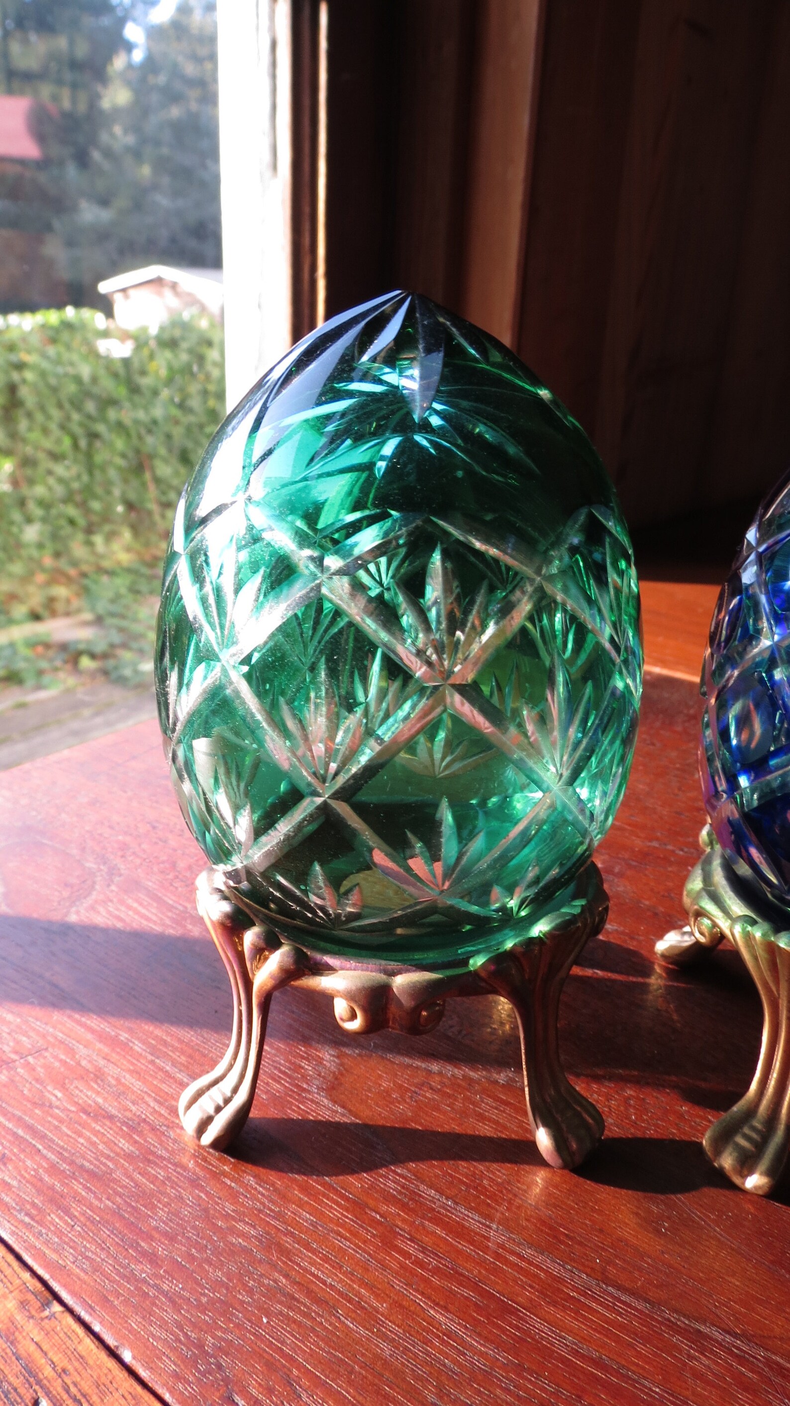 Set of 4 Cut Glass Eggs on Metal Stands Czech Stylebohemian Etsy