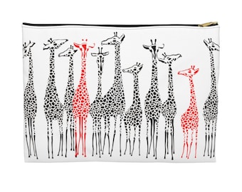 Giraffe Safari Bolsa de mão com zíper grande para cosméticos com forro preto grande e durável