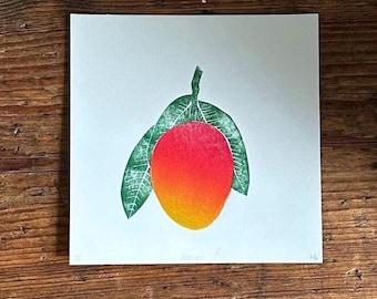 Hand Printed Mango Linocut – Original Botanical Art Print