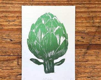 Hand Printed Artichoke Linocut – Original Botanical Art Print