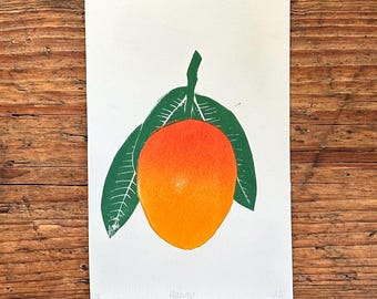 Hand Printed Mango Linocut – Original Botanical Art Print