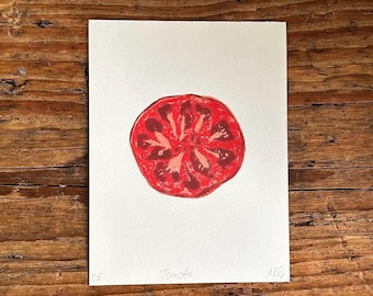 Hand Printed Tomato Linocut – Original Botanical Art Print