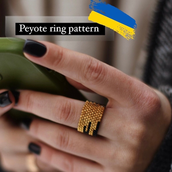 Ukraine Peyote Ring Patterns Beadwork Jewelry Patterns Beadweaving Ring Seed Bead Pattern Beading Pattern Beaded Ring Pattern