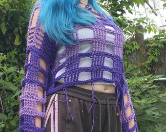Amethyst Wasteland Sweater | Handmade Crochet Festival Mesh Sweater | Post-Apocalyptic Burner Wear