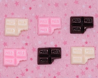 6pcs Chocolate Bar Flat Back Resin Cabochon ~ Kawaii Flatback Charms ~ 3 colors