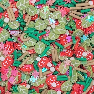 Mushroom Forest Fake Sprinkle Mix / Faux Polymer Clay Confetti Sprinkles / Rebanadas para resina, Nail Art, Decoden, Shaker, Slime, Tumbler