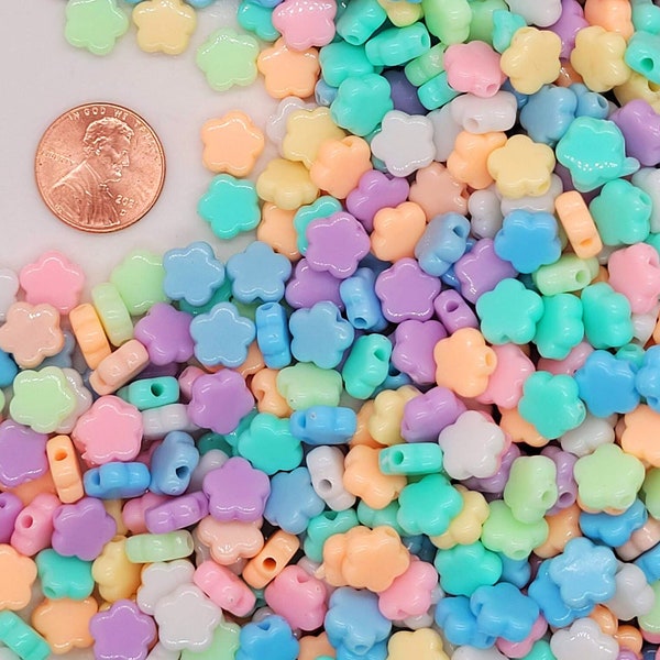 100 pcs Multicolored Acrylic Flower Beads ~ Pastel Plastic Floral Kawaii Cute Beads for Fairy Kei Jewelry Making & Crafting ~ 9mm