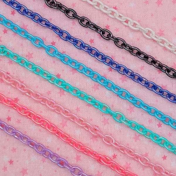 6mm x 8mm Miniature Plastic Chain in 8 Iridescent Colors ~ 3pcs ~ Thin Plastic Chain for Jewelry Making