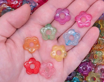 30 pcs Clear Acrylic Flower Beads ~ Multicolored Rainbow Cute Kawaii Plastic Beads for Fairy Kei Jewelry Making & Crafting ~ 20mm