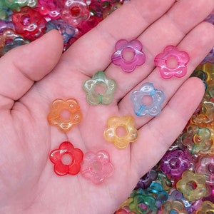 30 pcs Clear Acrylic Flower Beads ~ Multicolored Rainbow Cute Kawaii Plastic Beads for Fairy Kei Jewelry Making & Crafting ~ 20mm