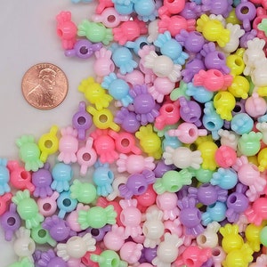 100 pcs Pastel Acrylic Cute Candy Beads ~ Multicolored Plastic Kawaii Taffy Beads ~ Fairy Kei Jewelry Making ~ 16mm
