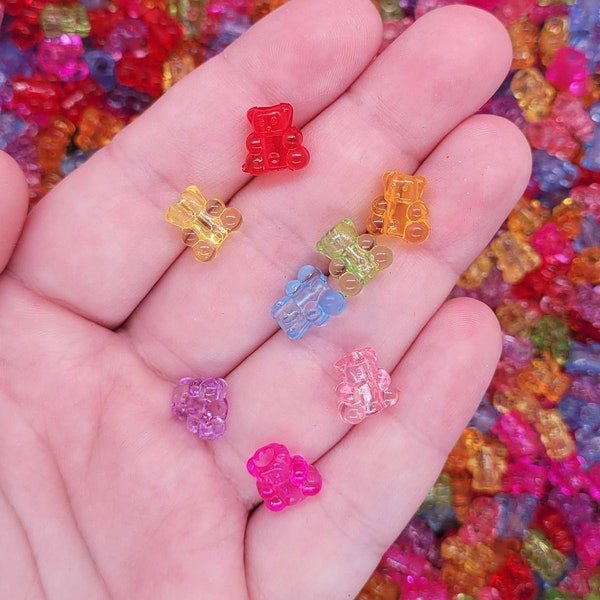 50 pcs Multicolor Rainbow Acrylic Gummy Bear Beads ~ Kawaii Colorful Plastic Candy Beads for Fairy Kei Jewelry Making Kandi Crafting ~ 10mm
