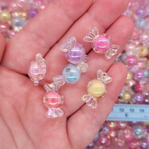 JUMBO 22mm Iridescent Acrylic Candy Beads ~ Kawaii Multicolored Plastic Beads ~ 30pcs