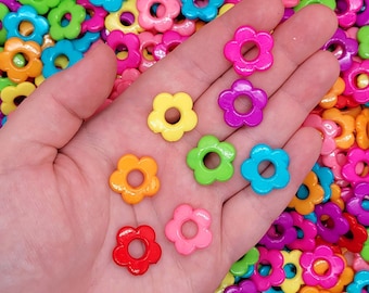30 pcs Bright & Colorful Acrylic Flower Beads ~ Cute Multicolored Neon Rainbow Kawaii Beads for Fairy Kei Crafting Jewelry Making ~ 20mm