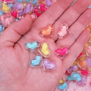 30 pcs Jumbo Clear Colorful Acrylic Heart Beads ~ Cute and Kawaii Multicolored Plastic Beads for Fairy Kei Crafting & Jewelry Making ~ 22mm