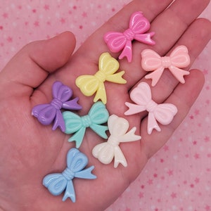 24 pcs Pastel Acrylic Bow Knot Beads ~ Multicolor Rainbow Kawaii Plastic Beads for Fairy Kei Jewelry Making Crafting Kandi and Gifts ~ 30mm