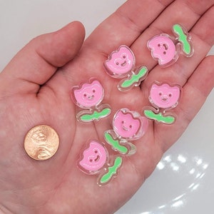 JUMBO 25mm Enamel & Acrylic Flower Beads ~ Kawaii Pink Tulip Beads ~ 6pcs