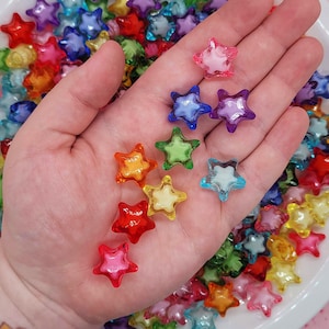 30 pcs Jumbo Clear Colorful Acrylic Star Beads ~ Cute Kawaii Multicolor Rainbow Plastic Beads for Kandi Fairy Kei Jewelry Crafting ~ 20mm