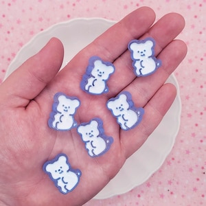 JUMBO 27mm Enamel & Acrylic Polar Bear Beads ~ Kawaii White and Blue Bear Beads ~ 6pcs