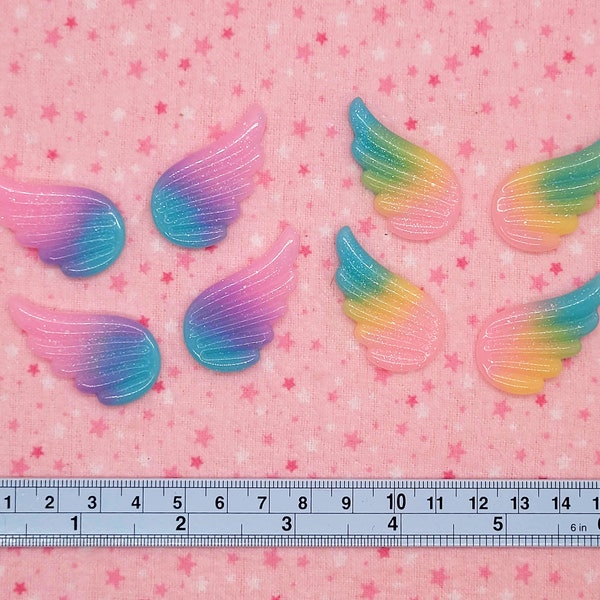 8pcs Rainbow Angel Wing Flatback Resin Cabochon ~ Flat Back Charms ~ Kawaii Resin Charm