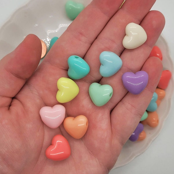 JUMBO 17mm Pastel Opaque Acrylic Heart Beads ~ Kawaii Multicolored Plastic Beads ~ 30pcs